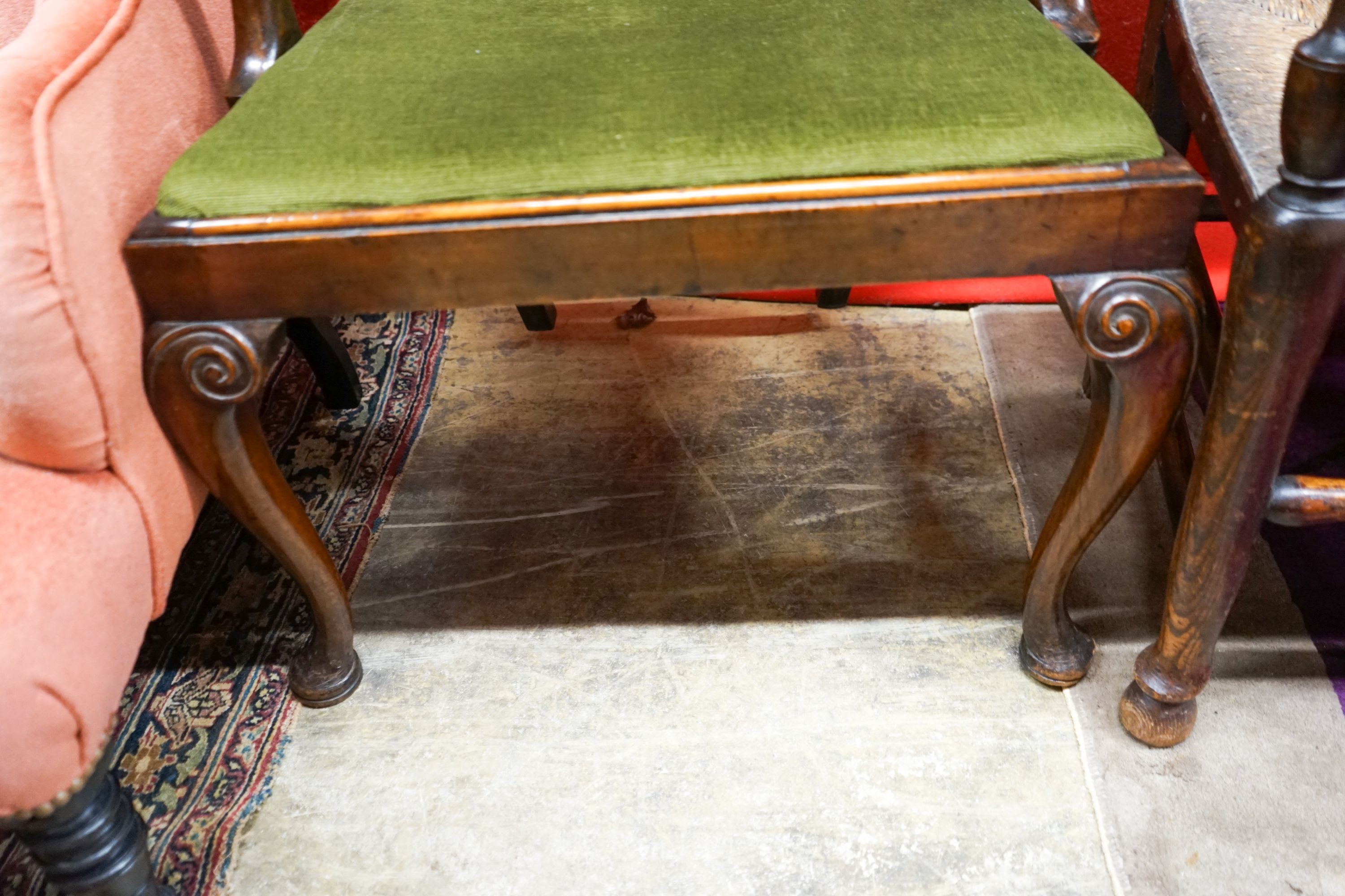 A Queen Anne revival walnut elbow chair